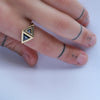 Black Trillion ring - 18k solid gold & black diamond hand