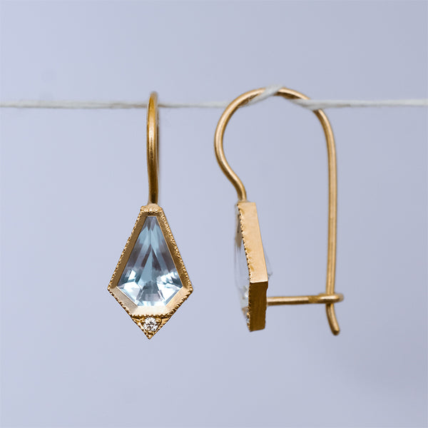 Pentagon earrings - 18k solid gold & Aquamarine