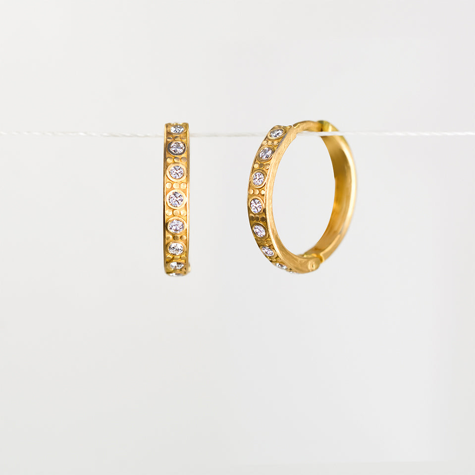 Decorated hoop earrings - 18k solid gold & Diamonds