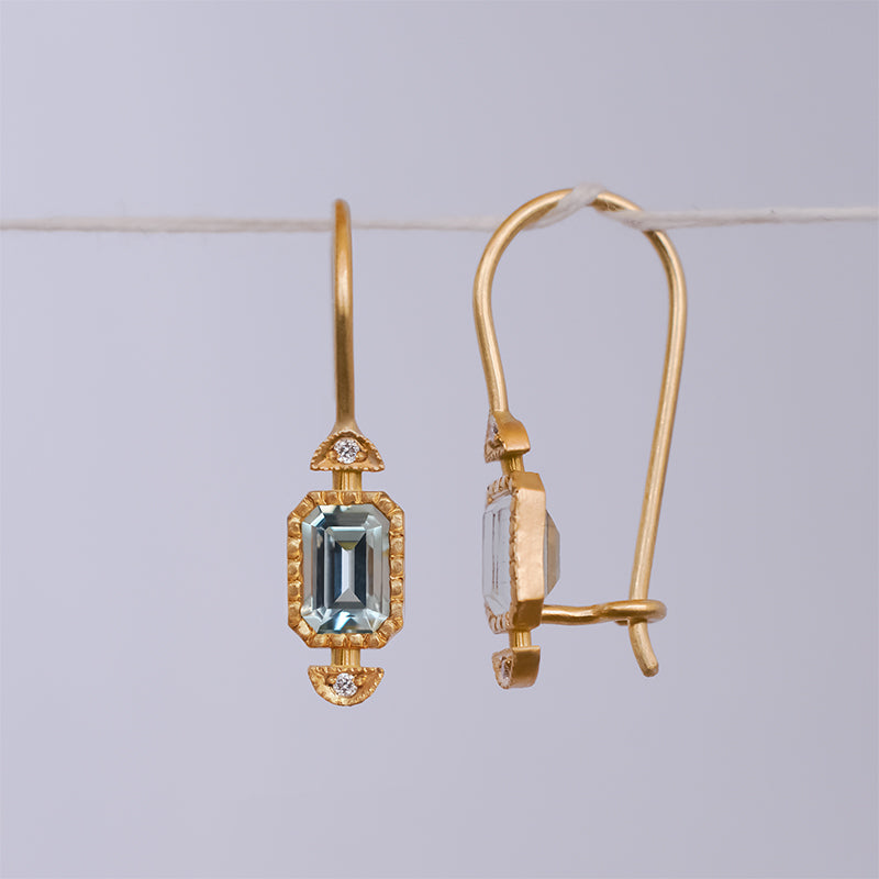Rectangle earrings - 18k solid gold & Aquamarine