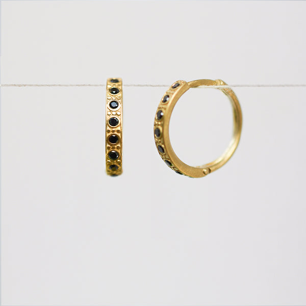 Decorated hoop earrings - 18k solid gold & black diamonds